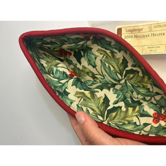 VTG 2004 Longaberger Holiday Helper Basket Liner American Holly Green Fabric NIP - Picture 5 of 5